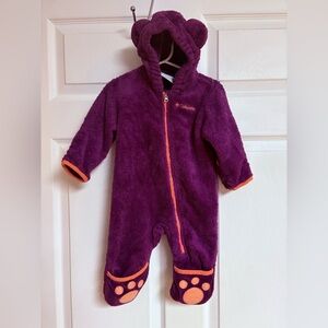 Columbia Purple and Orange Fleece furry things Footie bunting suit fleece 3-6 m